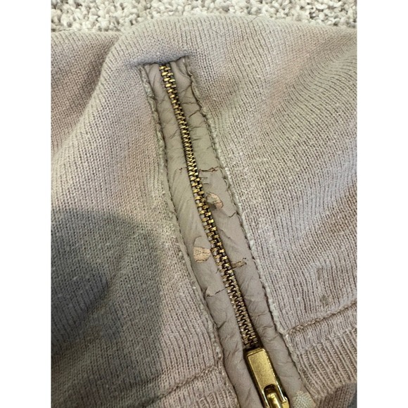 Banana Republic Sweater Top Small Beige Knit Long Sleeve Faux Leather - Picture 4 of 8